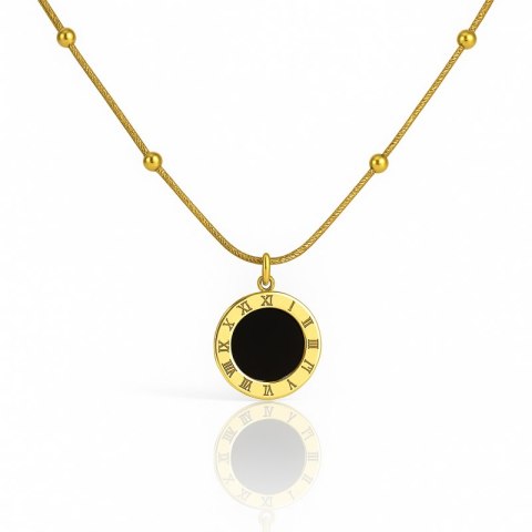 Dwustronny naszyjnik stal szlachetna pozłacana 14k złotem, czarna lub perłowa tarcza zegara NST2226