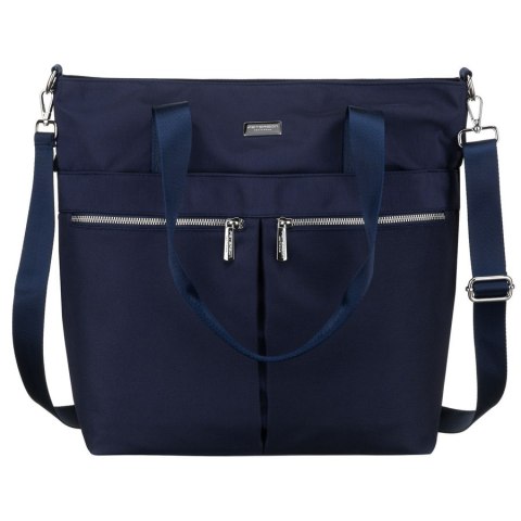 Granatowa, jednokomorowa shopperka damska z poliestru wyposażona w dopinany, regulowany pasek - Peterson