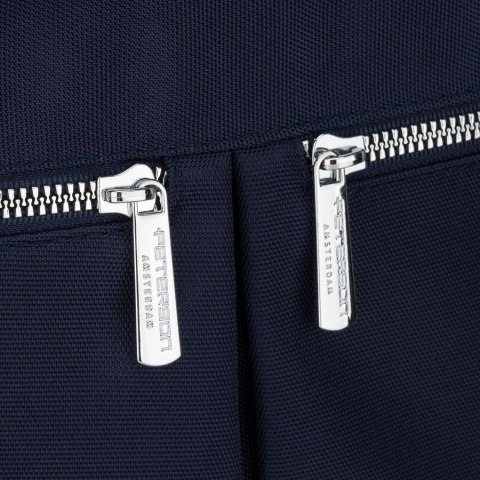 Granatowa, jednokomorowa shopperka damska z poliestru wyposażona w dopinany, regulowany pasek - Peterson