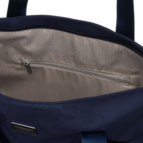 Granatowa, jednokomorowa shopperka damska z poliestru wyposażona w dopinany, regulowany pasek - Peterson