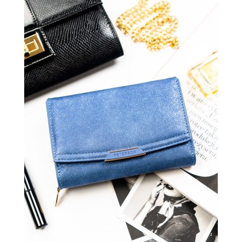 Granatowy portfel damski ze skóry ekologicznej wyposażony w system RFID - Peterson