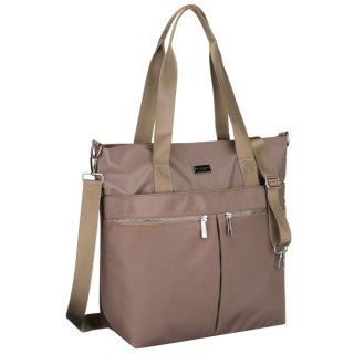 Jednokomorowa, beżowa shopperka damska zamykana suwakiem - Peterson