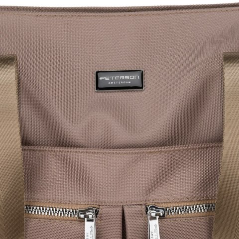 Jednokomorowa, beżowa shopperka damska zamykana suwakiem - Peterson