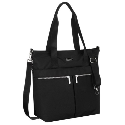 Jednokomorowa, czarna shopperka damska zamykana suwakiem - Peterson