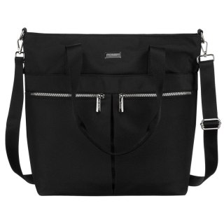 Jednokomorowa, czarna shopperka damska zamykana suwakiem - Peterson