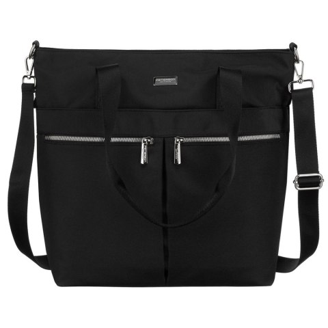 Jednokomorowa, czarna shopperka damska zamykana suwakiem - Peterson