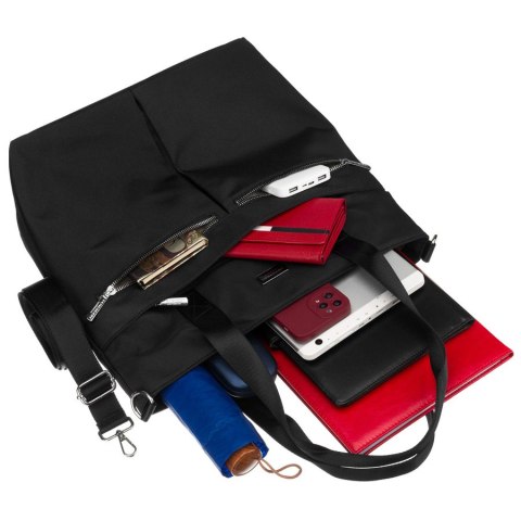 Jednokomorowa, czarna shopperka damska zamykana suwakiem - Peterson