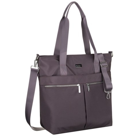 Jednokomorowa shopperka damska z poliestru w szarym kolorze wyposażona w dopinany, regulowany pasek - Peterson