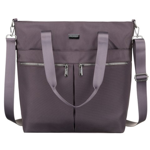 Jednokomorowa shopperka damska z poliestru w szarym kolorze wyposażona w dopinany, regulowany pasek - Peterson