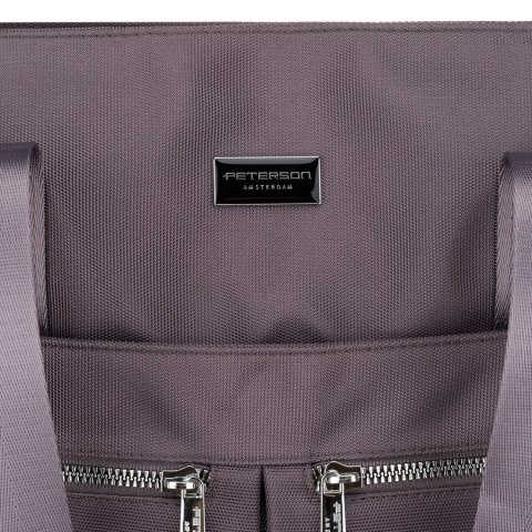 Jednokomorowa shopperka damska z poliestru w szarym kolorze wyposażona w dopinany, regulowany pasek - Peterson