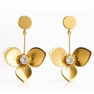 Kolczyki ze stali szlachetnej pozłacane 14k złotem, cyrkonia wiszące kwiaty KST3454