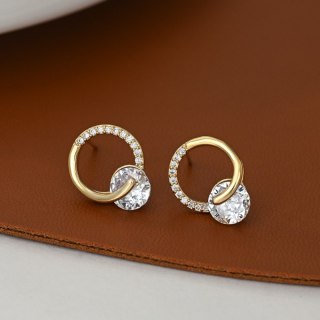 Kolczyki pozłacane 14K kółka z cyrkoniami sztyft KST3471