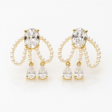 Kolczyki pozłacane 14K ze stali chirurgicznej z perłami i cyrkoniami KST3474