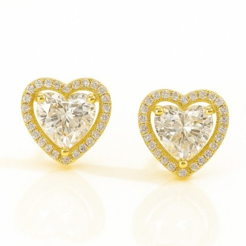 Kolczyki pozłacane 14K w kształcie serc z cyrkoniami KST3483