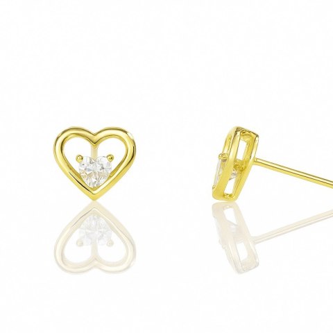 Złote kolczyki serca z centralną cyrkonią