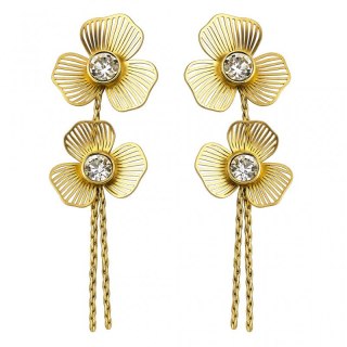 Kolczyki ze stali szlachetnej pozłacane 14k złotem, cyrkonie wiszące kwiaty KST3451
