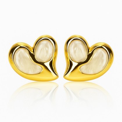 Kolczyki ze stali szlachetnej pozłacane 14k złotem, efektowne białe serca KST3481B