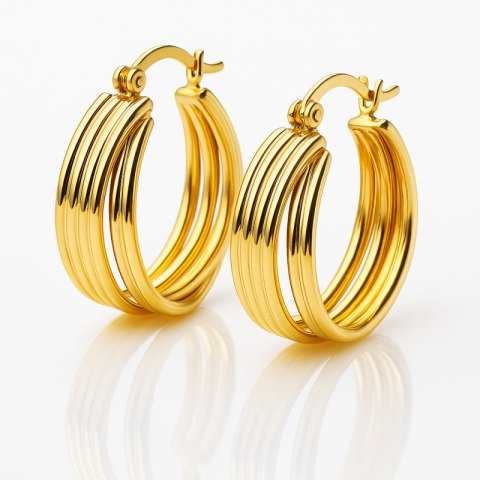 Kolczyki ze stali szlachetnej pozłacane 14k złotem, koła KST3455