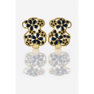 Pozłacane kolczyki miś z czarną cyrkonią – stal chirurgiczna KST3535