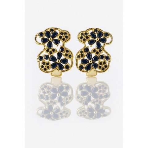 Złote kolczyki w kształcie misia z czarnymi cyrkoniami – stal chirurgiczna