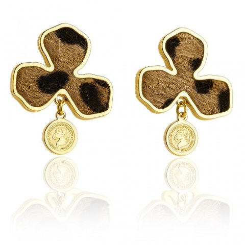 Kolczyki ze stali szlachetnej pozłacane 14k złotem, panterka KST3448