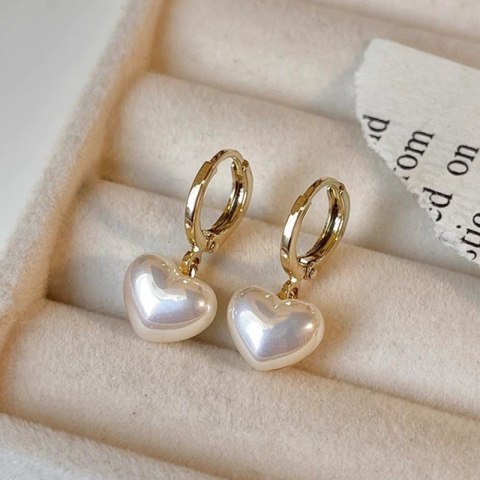 Eleganckie kolczyki z perłowym sercem pozłacane 14k