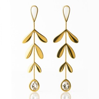 Pozłacane kolczyki wiszące z cyrkonią KST3439 ze stali chirurgicznej