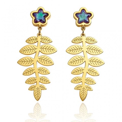 Kolczyki ze stali szlachetnej pozłacane 14k złotem, wiszące liście kwiat KST3450