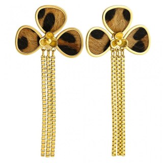 Kolczyki ze stali szlachetnej pozłacane 14k złotem, wiszące panterka KST3443