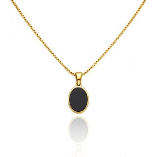 Naszyjnik stal szlachetna pozłacana 14k złotem, czarna elipsa NST2225