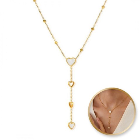 Naszyjnik złoty z masą perłową i serduszkami