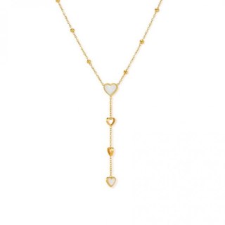 Pozłacany naszyjnik stal szlachetna z sercami i masą perłową NST2151