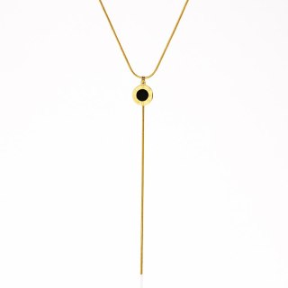 Naszyjnik wpadający stal szlachetna pozłacana 14k złotem, czarna tarcza zegara NST2224