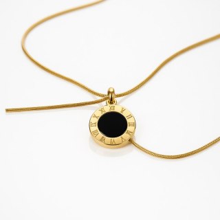 Naszyjnik wpadający stal szlachetna pozłacana 14k złotem, czarna tarcza zegara NST2224