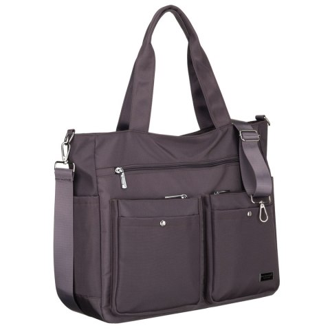 Pojemna torba damska w szarym kolorze z przegrodą na laptopa wykonana z poliestru - Peterson