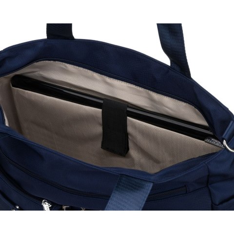 Pojemna torba damska zprzegrodą na laptopa wykonana z poliestru w granatowym kolorze - Peterson