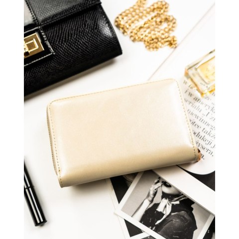 Portfel damski ze skóry ekologicznej w kolorze ecru, wyposażony w system RFID - Peterson