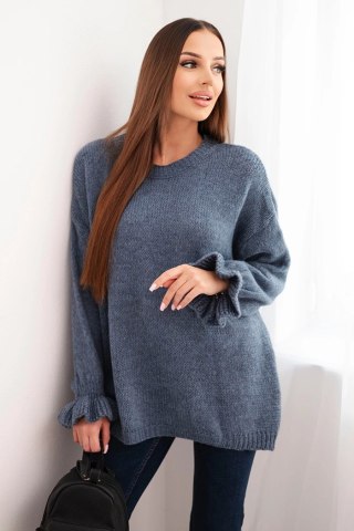 Sweter Damski Luźny z Moherem i Wełną – Jeansowy | Stylowy Wieszak