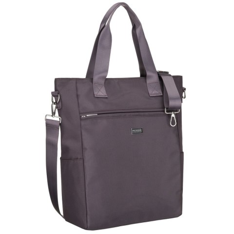 Szara shopperka damska na uchwytach i doczepianym pasku, zamykana suwakiem - Peterson