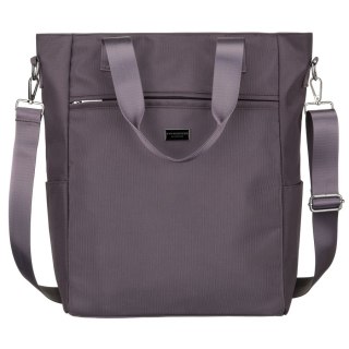 Szara shopperka damska na uchwytach i doczepianym pasku, zamykana suwakiem - Peterson