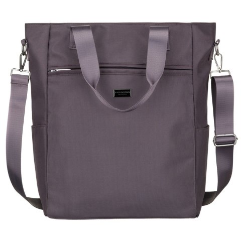 Szara shopperka damska na uchwytach i doczepianym pasku, zamykana suwakiem - Peterson