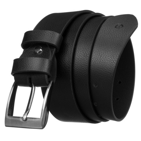 Zestaw prezentowy: skórzany, pionowy portfel męski w czarnym kolorze bez zapięcia i czarny pasek ze skóry ekologicznej - Peterso