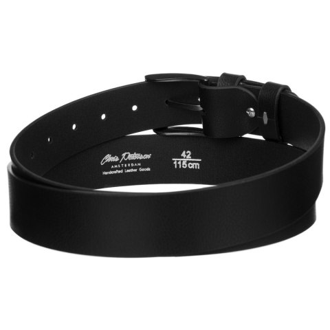 Zestaw prezentowy: skórzany, pionowy portfel męski w czarnym kolorze bez zapięcia i czarny pasek ze skóry ekologicznej - Peterso