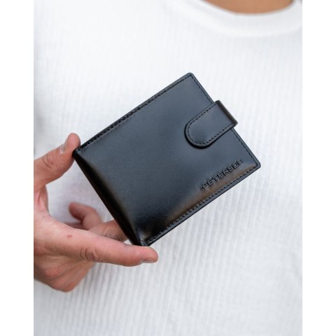 Zestaw prezentowy: skórzany portfel męski w czarnym kolorze z systemem RFID i pasek ze skóry ekologicznej - Peterson