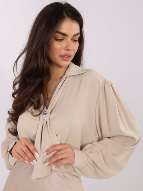 Bluzka damska beżowa z bufiastymi rękawami