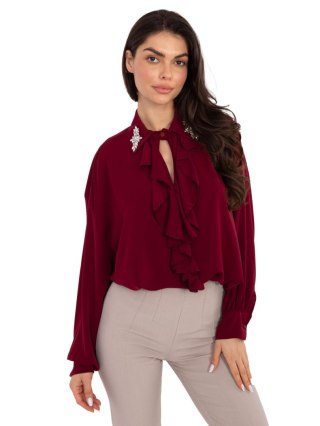 Bordowa elegancka bluzka damska z żabotem i ozdobnym kołnierzem RED LINE
