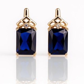 Pozłacane kolczyki ze stali szlachetnej z granatowym kamieniem KST3497