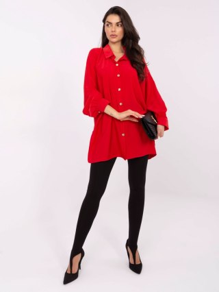 Czerwona długa koszula z ozdobnymi guzikami i bufiastymi rękawami