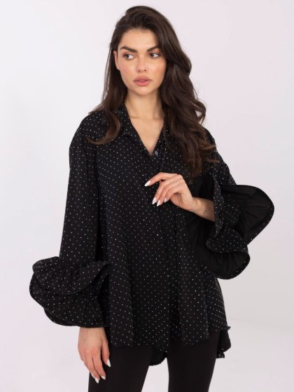 Czarna elegancka koszula z rozkloszowanymi rękawami Italy Moda
