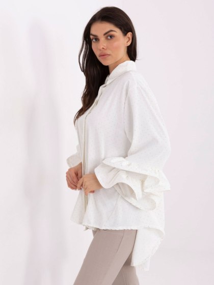 Ecru elegancka koszula z falbanami przy rękawach Italy Moda